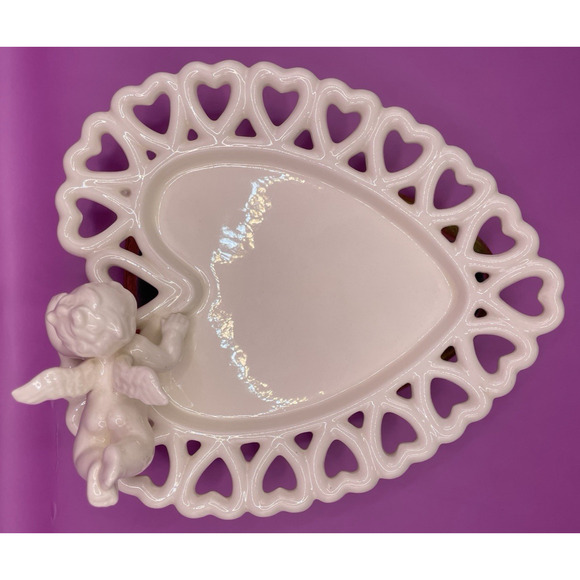 Vintage Handmade Signed Cherub Heart-Shaped Decorative Ceramic Dishes- Set of 2 - Picture 7 of 15